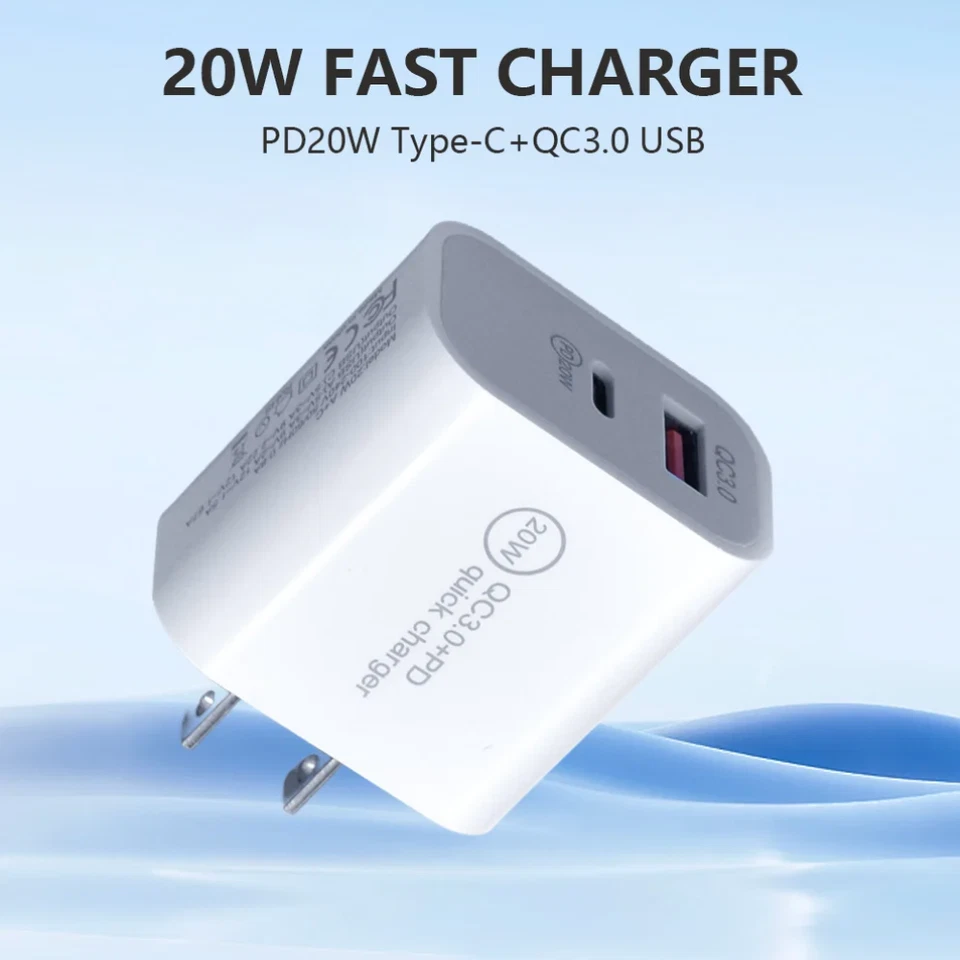 Adaptador de pared PD de 20 W cargador rápido QC 3.0 alimentación para Samsung cable USB tipo C de 10 pies Foto 4 de 4