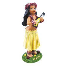 HAWAIIAN Mini Hula Girl Playing Ukulele Dashboard Doll Shaker Bobble Head