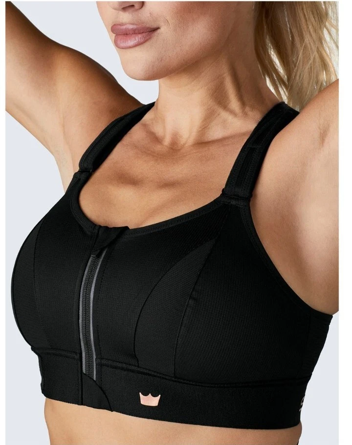 SHEFIT Ultimate Sports Bra Black Front Zip High Impact Adjustable