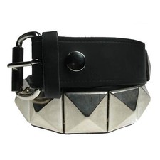 38 mm Silber große Pyramide schwarz 100 % Echtleder Gürtel Handarbeit in UK Druckknopf