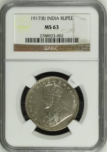 British India 1917(B) Rupee NGC MS63 Certified - Picture 1 of 2