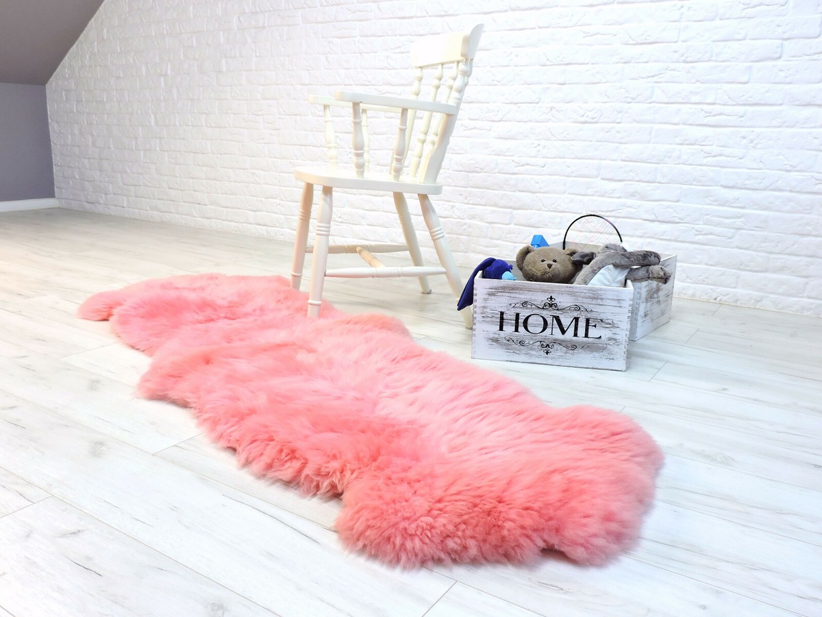 REAL SHEEPSKIN RUG DOUBLE PINK LAMBSKIN RUG SHAG RUG AREA RUG 570