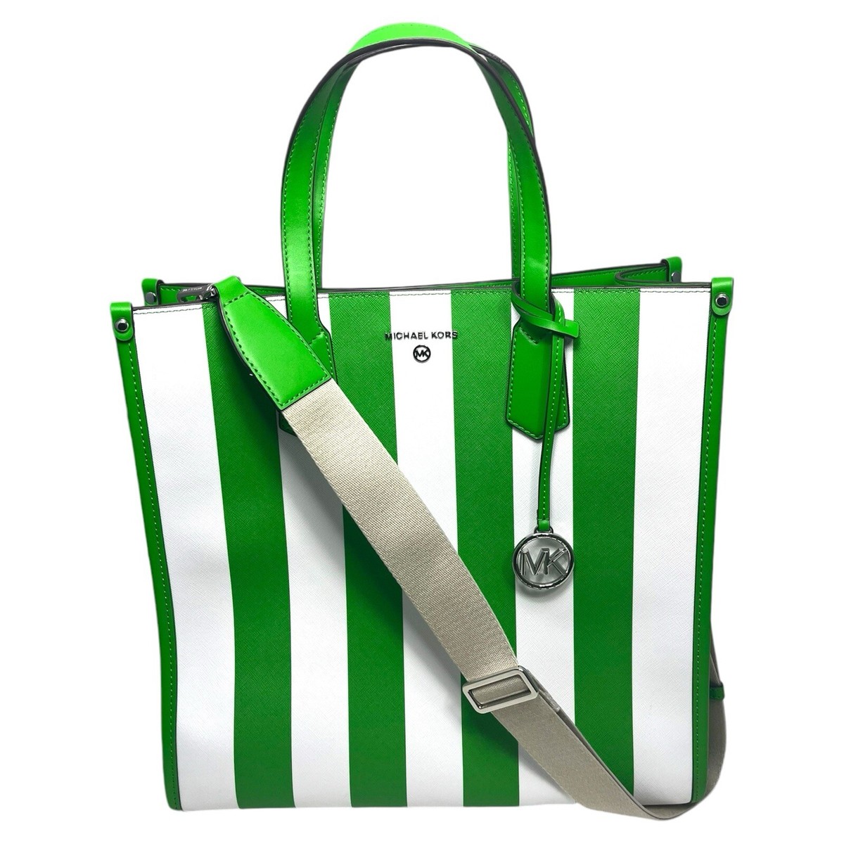 Michael Kors Green White Stripe Jet Set Maple tote bag purse | eBay