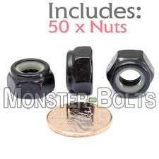 M8-1.25 / 8mm - Qty 50 - Nylon Insert Hex Lock Nut DIN 985 Class 8 Steel Blk Ox