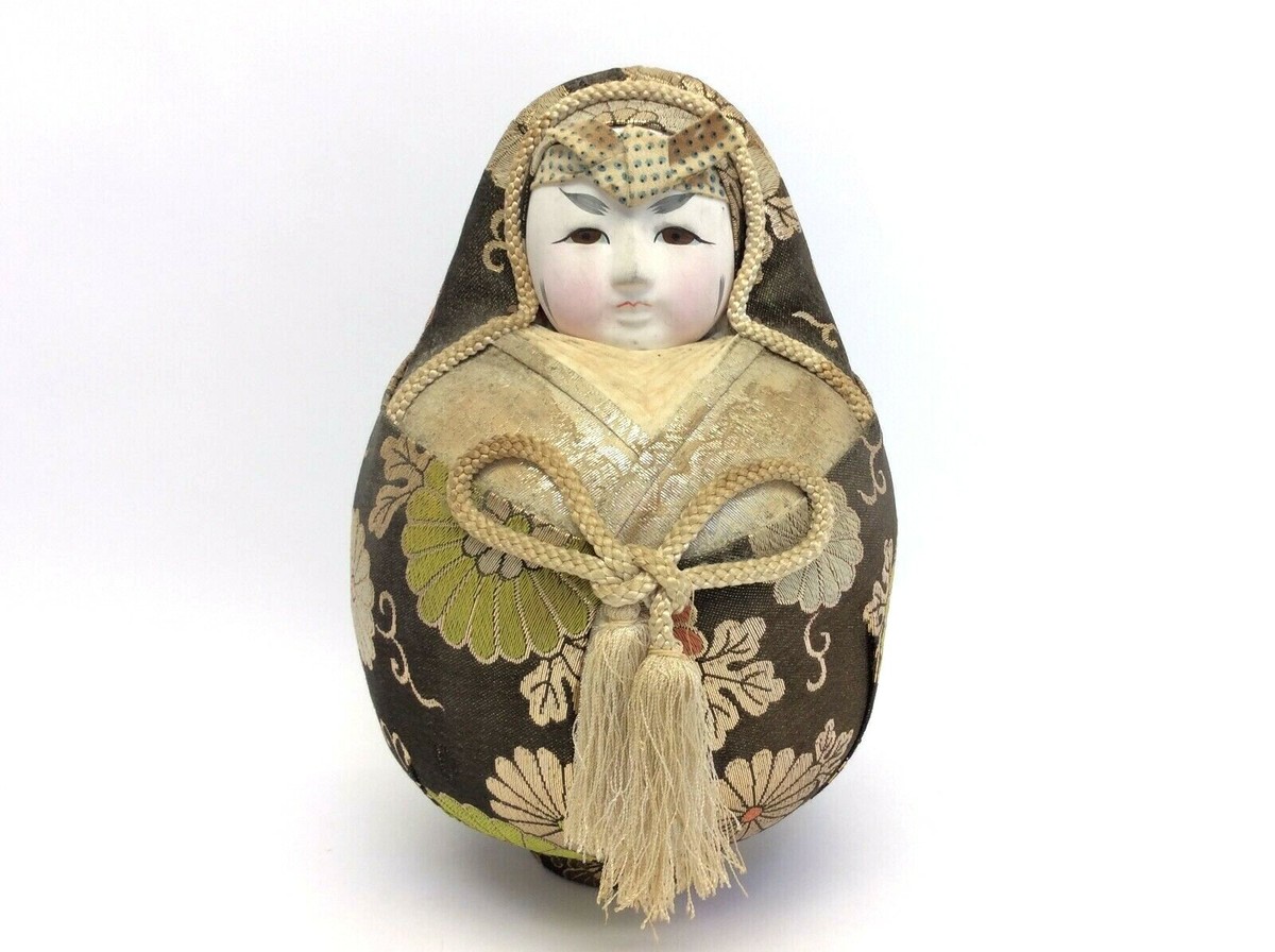 Vintage Silk Lined Porcelain Face Egg Shaped Souvenir Doll