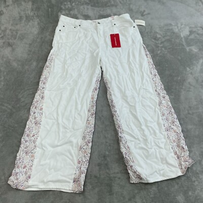 Lucky Brand Liquid Denim Luxe Palazzo Pants 18/34 White Floral Womens NWT  6105