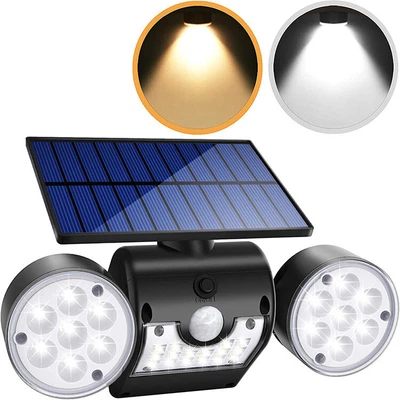 Solar LED Licht PIR Bewegungssensor Wandleuchten Zweifarbig Kaltweiß & Warmweiß - Bild 1 von 4