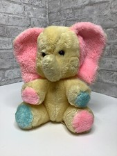 Vintage R. Dakin Plush Elephant Baby Things Yellow Pink Blue Rattle 11" 1983 HTF