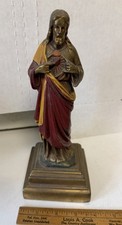 Antigua figura de estatua de Jesucristo policromada revestida de bronce con armadura de marión de colección