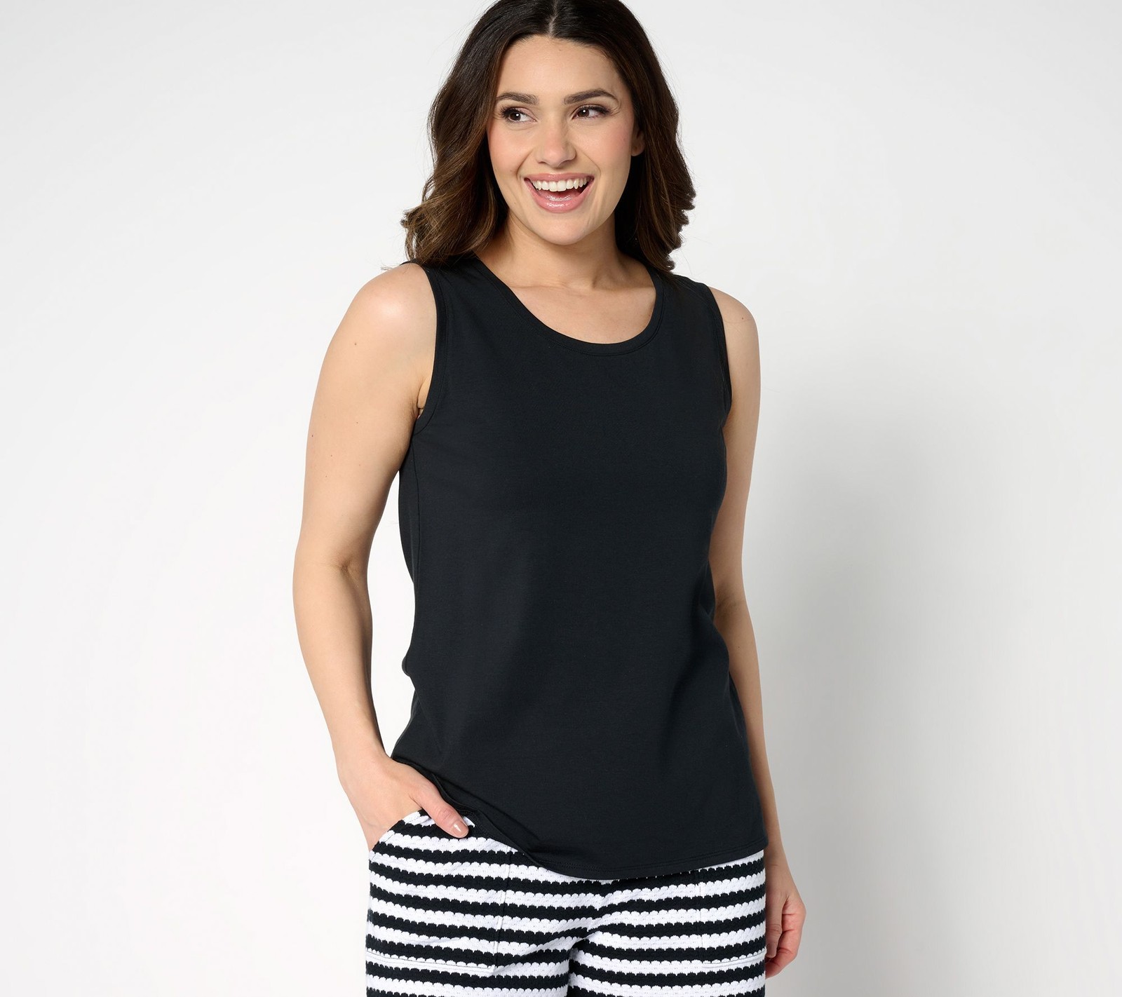 Belle by Kim Gravel Women's Top Sz XS TripleLuxe Solid Scoop Neck Black A686140