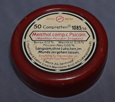 alte Blechdose MBK Merck Boehringer Knoll Menthol Comp. c. Psicain ca. 1930er