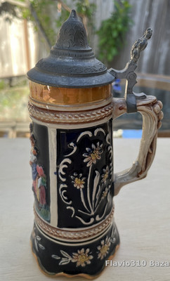 Vintage Germany ''Auf Wiedersehen'' 9'' Beer Stein Mug & Music Box Untested