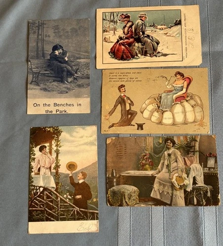 Lot of 5 Vintage Novelty Romantic Post Cards Postcards Early 1900s