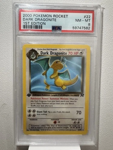 PSA 8 NM MT Pokemon Dark Dragonite 22 1st Edition Team Rocket 2000 Rare Low Pop