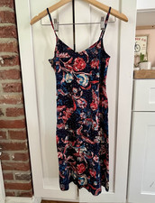Express S Multicolor Floral Rayon Slip Midi Dress V-Neck Strappy Adjustable Y2K