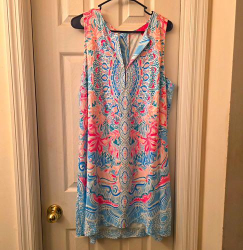 Lilly Pulitzer Sleeveless Dress "Hot Tamale" Print With Floral Tassel - Size 14