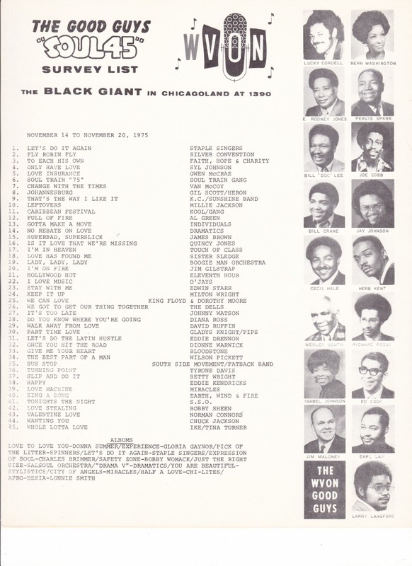 WVON Chicago R&B/Soul Radio Music Survey 11-14-75  Herb Kent  Joe Cobb
