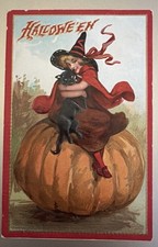 Halloween Greetings Antique Embossed Postcard...