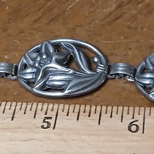 Vintage Danecraft Sterling Silver Calla Lily Panel Link 7 " Bracelet - Picture 2 of 7
