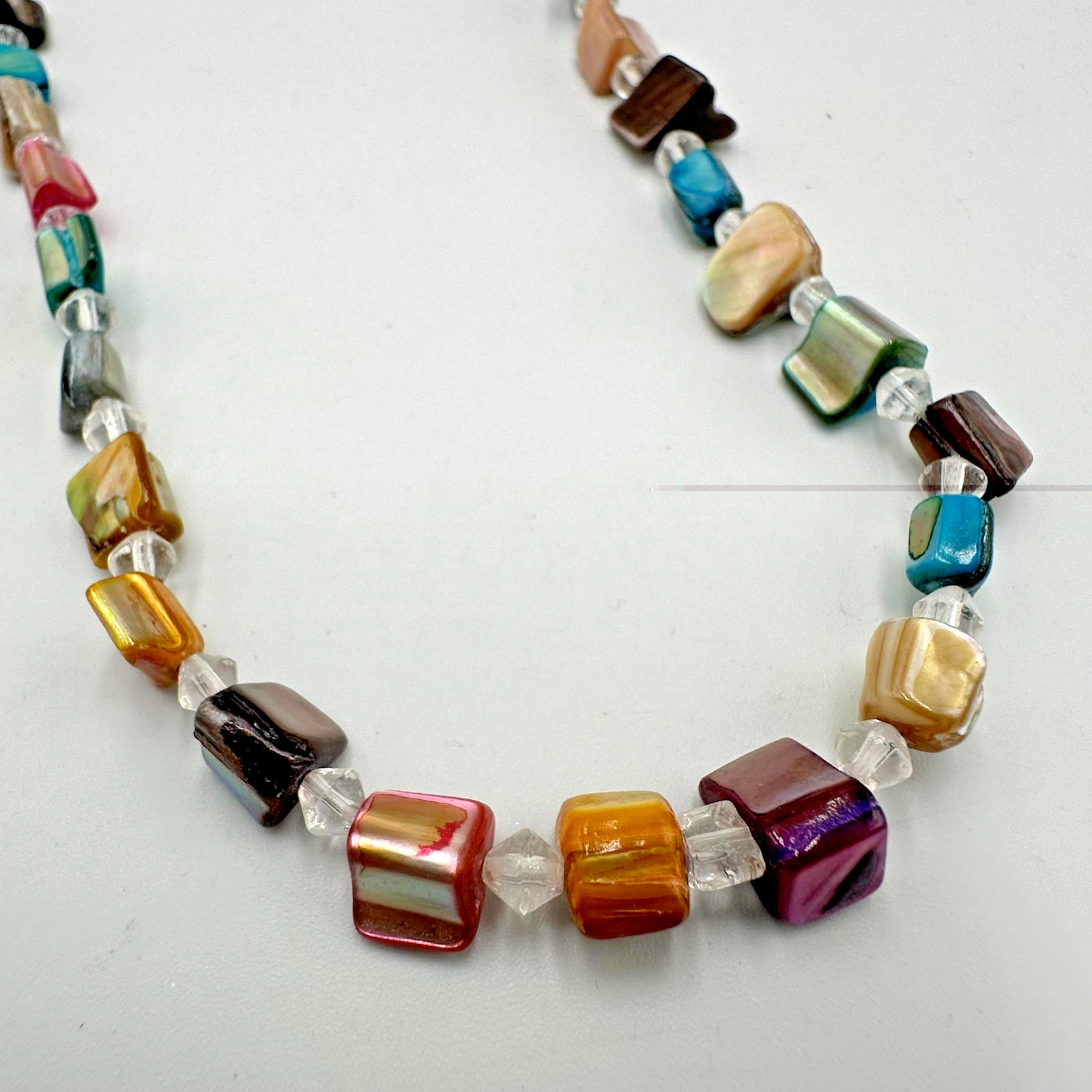 Shell Bead Necklace Multicolor Square Chips Clear… - image 3