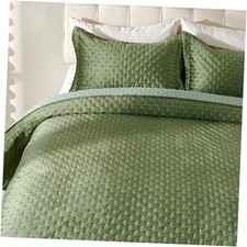 Luxury Velvet Quilt Set King Size,Reversible Quilted King 106"x96" Dot Green
