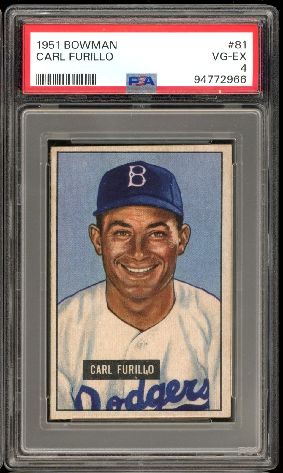 1951 Bowman #81 Carl Furillo Brooklyn Dodgers PSA 4 VG-EX