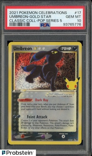 2021 POKEMON CELEBRATIONS CLASSIC COLLECTION #17 UMBREON-GOLD STAR POP 5 PSA 10