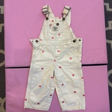 OshKosh B'gosh Baby Girls White Heart Print Denim Overalls Size 3M