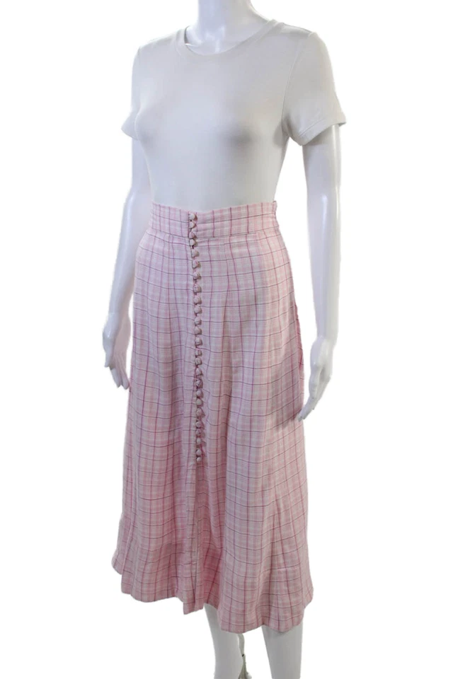 Falda midi a cuadros con cremallera frontal con botones rosa blanco talla XS The Westside para mujer Foto 2 de 4