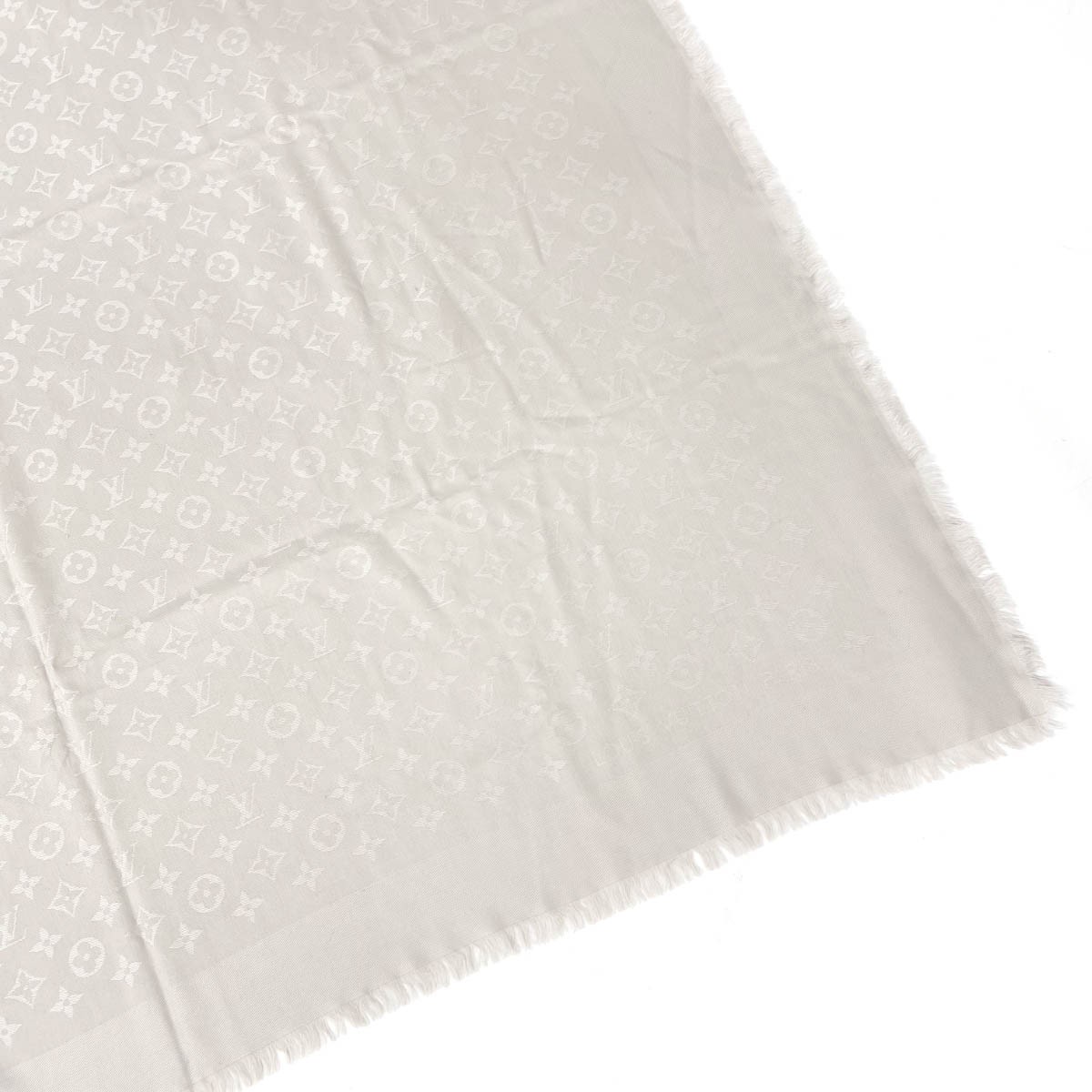 Louis Vuitton Monogram Silk Wool Scarf Beige Preowned Large