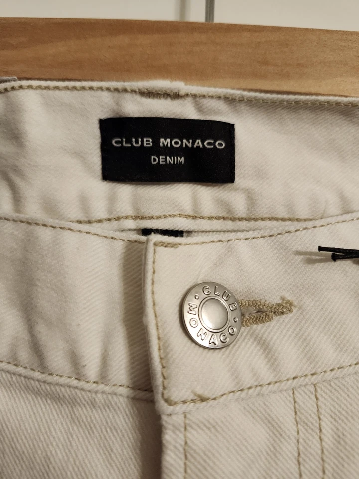 Pantalones de mezclilla súper ajustados Club Monaco para hombre talla 34x32, crema nuevos con etiquetas $129,50 venta al por menor Foto 3 de 4