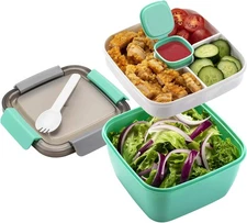 Freshmage 52-oz Lunch Container To Go - Salad Bowl With 3 Compartments and Dress