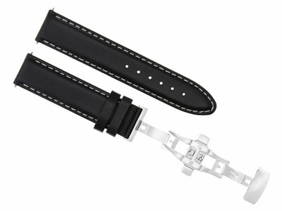 20MM SMOOTH LEATHER WATCH STRAP BAND DEPLOYMENT BUCKLE  FOR BREITLING BLACK WS