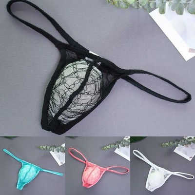 Mens Comfortable Lace Thongs Gstrings Elastic Low Waist Pouch Briefs Underwear