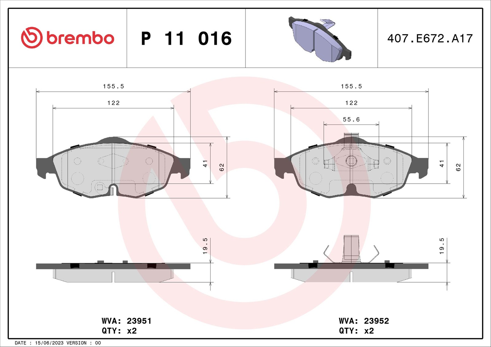 Fits BREMBO P 11 016 HAM PADS. FRONT CHRYSLER SEBRING 01-  ⭐UK Stock⭐
