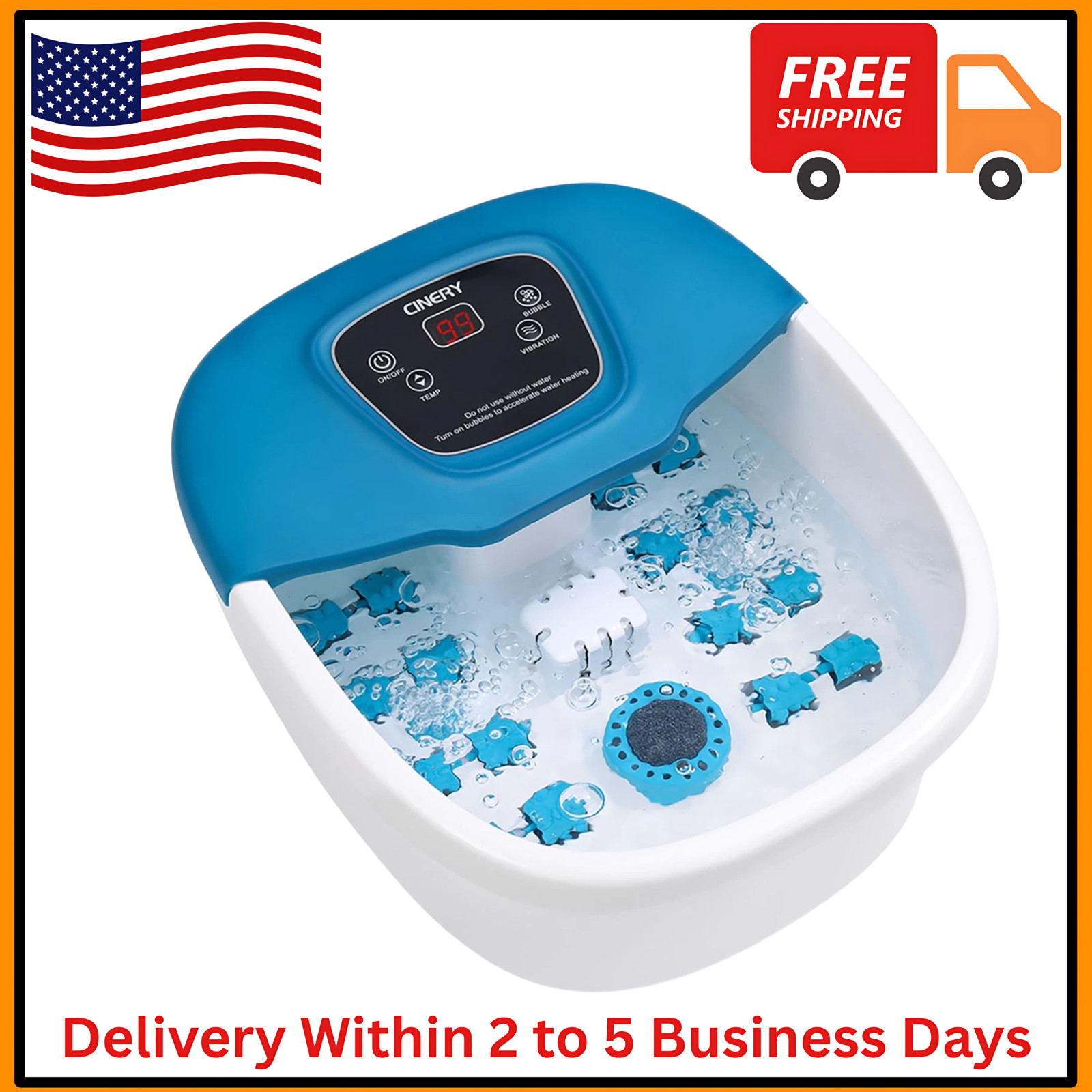 CINERY Foot Spa Bath Massager with Heat Bubbles Vibration an