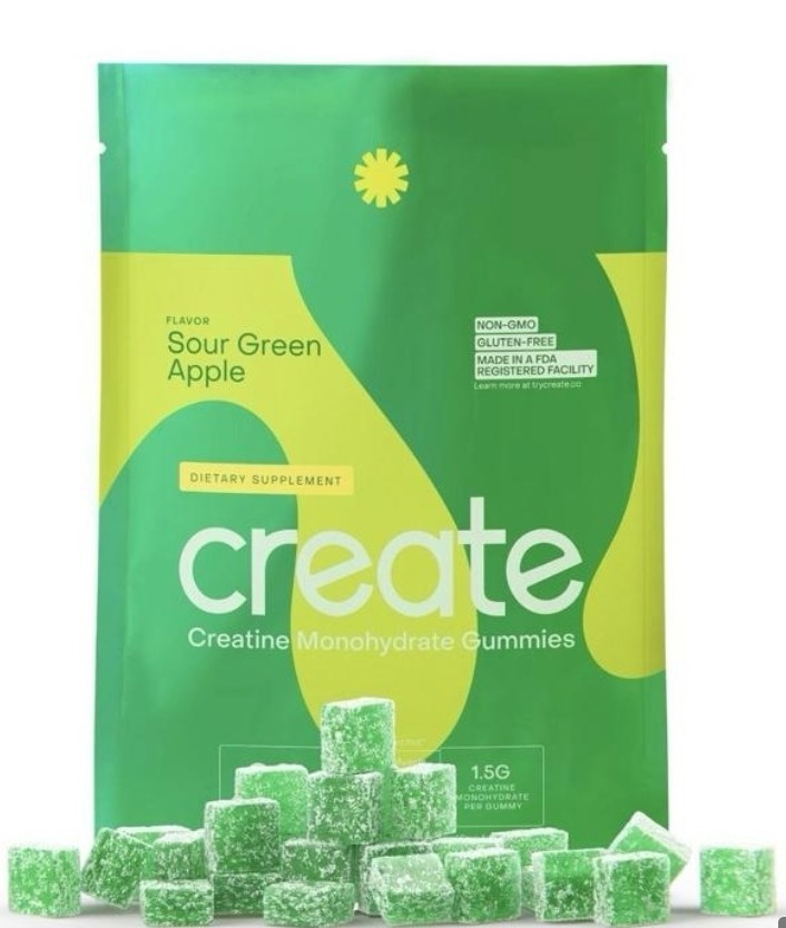 Create Creatine Monohydrate Gummies for Men & Women, Strength, Sour green 90 CT