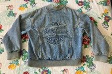 Vintage 90’s Denim Trucker Jacket Wright Bros NC Embossed Back USA Made Medium
