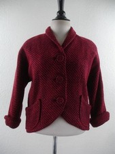 Women's M Vtg 1930's Red Black Tweed Button Tailored Suit Jacket Blazer Art Deco