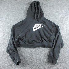 Nike Hoodie Womens M Black Fleece Cropped Pullover Swoosh Logo Athletic
