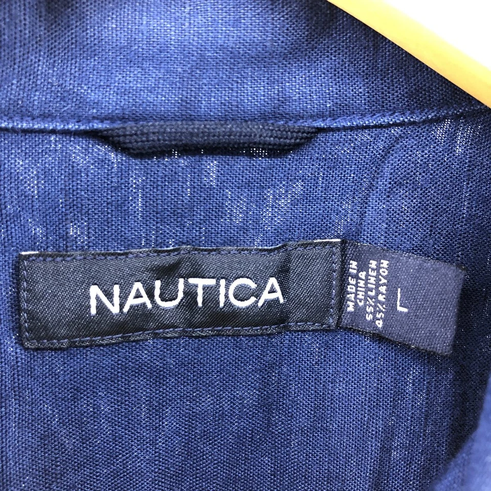 Camisa caja vintage años 2000 Nautica manga corta cuello abierto rayón y lino m... Foto 3 de 4