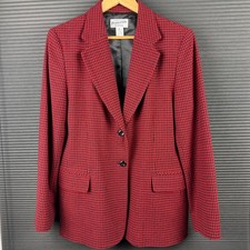 Pendleton Women  s Size 12 Red  Black Houndstooth Virgin Wool Blazer Jacket