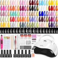 Gel Nail Polish Kit with Nail Lamp Almond Nail Tips Nail Drill -30 Colors Gel