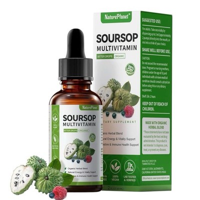 NaturePlanet Soursop Multivitamin Liquid Drops 2oz Organic - Lot Of 2