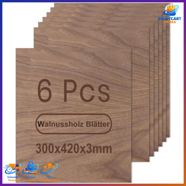 Sperrholzplatte 3Mm A3 420X300Mm 6 StüCk Walnuss Zuschnitt BastelhöLzer-image