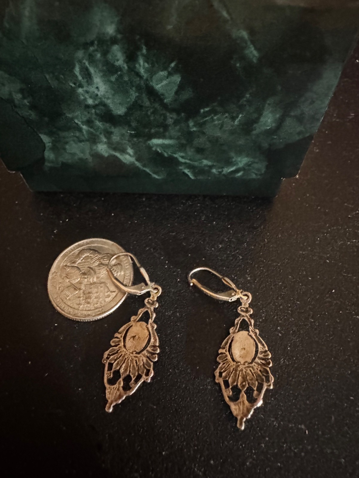 dangle drop orange silver earrings - image 5