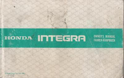 HONDA INTEGRA 1 Betriebsanleitung 1986 Bedienungsanleitung Handbuch Bordbuch BA