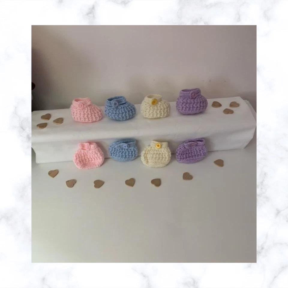 Handmade Crocheted Mary Jane Baby Girl Booties, Soft Baby Booties for Newborn - Image 3 of 4
