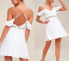 Lulus Sweet As Can Be White Lace Skater Dress Small 
