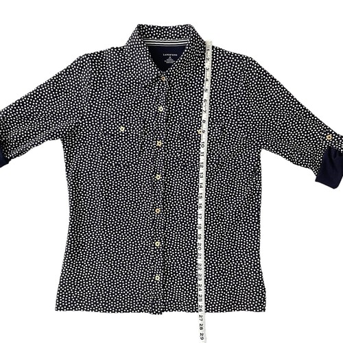 NWOT Lands End Blouse Womens M Black Polka Dot Roll Tab Sleeve Button Up - Picture 5 of 10